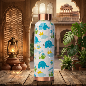 Hot Selling Eco-friendly <b>BPA</b> <b>Free</b> Cartoon Elephant Pattern Metal <b>Water</b> <b>Bottle</b> with Copper Lid Portable Travel Drinkware - Product Image 1