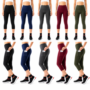 Leggings de yoga capri personnalisés pour femmes, taille haute, extensibles dans 4 directions, avec poches latérales, respirants et anti-humidité pour le fitness - Product Image 2