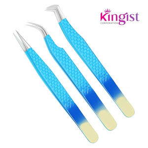 Custom Logo Matte Black Curved Volume Eyelash Tweezer Set 90 Degree Russian Volume Fiber Tip Lash Tweezers for Eyelash Extension - Product Image 1