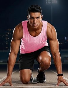 Débardeur rose sans manches pour homme, col rond, séchage rapide, couleur unie, polyester, pour entraînement - Product Image 3
