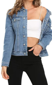 Superior Quality Women's <b>Denim</b> <b>Jackets</b> with Button Closure Hot Sale OEM Stylish Women <b>Denim</b> <b>Jackets</b> For Sale - Product Image 3