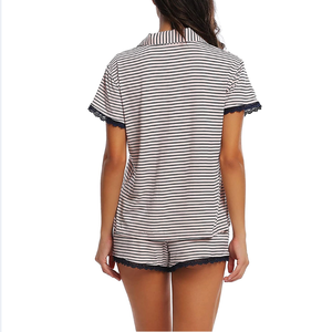 Ropa de Dormir para Mujer, 100% Algodón de Bambú, Top de Manga Corta con Ribete de Encaje y Pantalones Cortos, Conjunto de Pijama Suave y Cómodo - Product Image 3