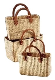 Bolsos Tote Tejidos con Asas de Cuero, de Jacinto de Agua y Pasto Marino, para Playa, Viajes y Compras, Reutilizables, Ecológicos, para Mujer - Product Image 6