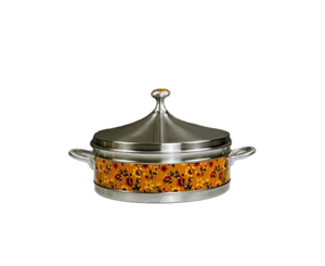 Prime Quality Round Food Serving Casserole <b>Dish</b> Hand Painted Food Warmer Metal Hot Pot for Home Ramadan Hotpot in Cheapest Price - Product Image 1