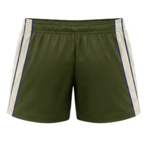 Shorts de netball unisexe vert olive et blanc sublimés, en polyester, coupe athlétique, vêtements de sport avec panneau latéral rayé, tenue de performance pour équipe - Product Image 2