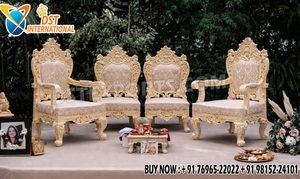 Sillas de madera al por mayor para mandap de boda con arco floral y mandap de boda moderno con sillas bajas Vedi - Product Image 5