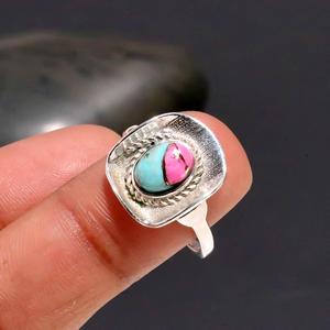 Handmade <b>Adjustable</b> <b>Sterling</b> <b>Silver</b> <b>Ring</b> with Cotton Candy Turquoise Unique Natural Gemstone Jewelry for Women for Wedding - Product Image 2