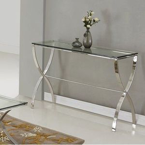 Modern Decorative Metal <b>Console</b> Stand With Tempered Glass Surface Premium Furniture For Hallway Living Room And Bedroom - Product Image 3