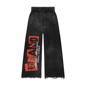 Survêtement unisexe Hip Hop délavé à l'acide, poids lourd |   Sweat à capuche noir avec cordon de serrage et pantalon évasé |   Streetwear haut de gamme OEM - Product Image 4