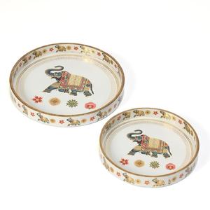 Platos Decorativos con Estampado de Elefantes y Flores, Bandejas Redondas de Lujo para Servir, Venta al Por Mayor para Pedidos al Mayoreo y Uso Doméstico - Product Image 3