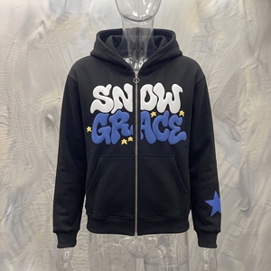 เสื้อฮู้ดซิป Snow Grace รุ่น Unisex สีดำ ผ้าฝ้ายเฟรนช์เทอร์รี่ เสื้อกันหนาวลำลองสำหรับฤดูหนาว ลายดาว - Product Image 4