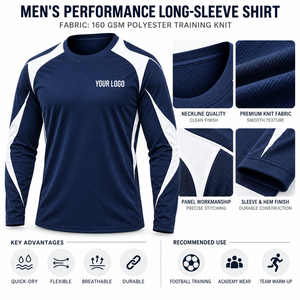 เสื้อกีฬาแขนยาวผู้ชายแบบสั่งทำพิเศษ ผ้าโพลีเอสเตอร์ 100% แห้งเร็ว คอกลม สำหรับออกกำลังกาย พร้อมตัวเลือกการพิมพ์โลโก้ - Product Image 2