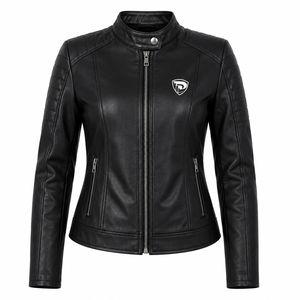 Top Selling Best Winter Woman Genuine Leather Jacket Canvas Stand Collar Customized Design Street wear Quick Dry Front <b>Zipper</b> - Product Image 1