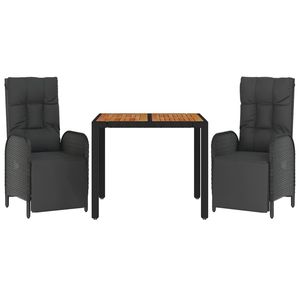 Set da Pranzo da Giardino in Rattan Nero per 2 Persone con Piano in Teak, Arredamento da Esterno dal Design Contemporaneo Resistente alle Intemperie - Product Image 5