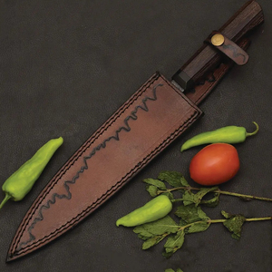 Couteau de chef Burraq personnalisé fait main en acier carbone, lame de 8 pouces, manche en bois, épaisseur de 3,0 mm, magnifique étui en cuir - Product Image 4