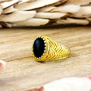 Latest Design <b>Boho</b> Tribal Gemstone <b>Ring</b> Tribal Brass <b>Rings</b> for Women 18k Gold Plated Chevron Onyx Jewelry for Wholesale/OEM/ODM - Product Image 3