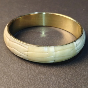Handmade Brass Bangle with Smooth Cream Bone Inlay Minimalist <b>Ethnic</b> Polished Brass Bracelet for Sustainable Fashion Brands - Product Image 5