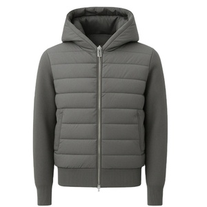 Chaqueta híbrida ajustada con cremallera hecha a medida de fábrica para hombre para primavera otoño cálida parte delantera acolchada y manga de lana en la espalda - Product Image 1