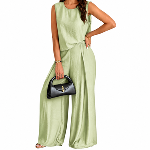 Women's Sleeveless <b>Linen</b> Jumpsuit O-Neck Wide Leg Regular Fit Solid Color Casual Spring Summer Anti-Pilling One Piece Set - Product Image 5