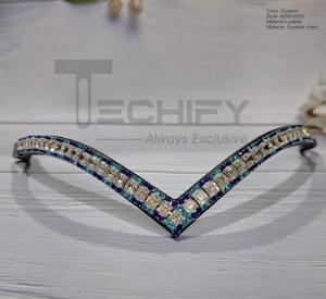 Diadema de Cuero Personalizada en Forma de V para Caballo con Cristales de Imitación Azul Claro, Azul Oscuro y Transparentes, Diadema Inglesa para Equitación - Product Image 5