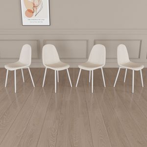 Set di 4 Sedie da Pranzo Moderne con Seduta Imbottita in Tessuto di Lino e Gambe in Metallo Bianco a Forma di Cucchiaio - Product Image 3