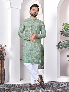 Digital Printed Work Cotton Traditional Straight <b>Kurta</b> for Diwali Wedding Party with Quick Dry Feature - Product Image 2