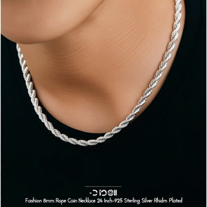 Collier chaîne corde tendance 8 mm, 24 pouces, en argent sterling 925 plaqué rhodium, style hip-hop pour soirée - Product Image 3