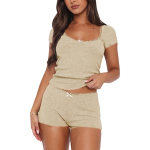 New Arrival Summer Women's 2-Piece Biker <b>Short</b> <b>Set</b> above Knee Crop <b>Top</b> & <b>Shorts</b> Solid Pattern Custom Print 2026 Collection - Product Image 5