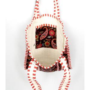Bolso tote pequeño de terciopelo indio acolchado de algodón, hecho a mano, a rayas, grande, con asa, para compras. - Product Image 2