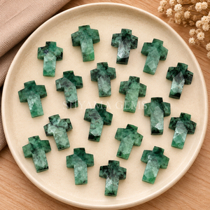 Emerald Cross Shape 15x10mm Handmade Gemstone Carving Pendant for <b>Jewelry</b> Making Crystal Healing Reiki Energy Wholesale - Product Image 5