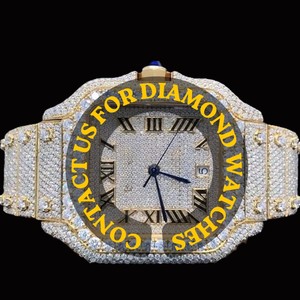 Reloj de Diamantes Personalizado de Alta Gama, Estilo Hip Hop, con Números Romanos, Esfera Cuadrada, Completamente Cubierto con Moissanita Redonda, Colección Moderna - Product Image 1