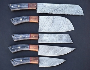 Handmade Carbon Steel Chef <b>Knife</b> <b>Set</b> 5 Pieces Razor <b>Sharp</b> Forged Customizable Wholesale Sustainable Multifunction Wood Handle - Product Image 1