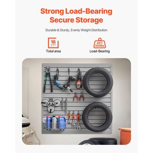 Pannello a Doghe in PVC Grigio 4 x 4 Piedi, Facile da Installare, Design Modulare Regolabile per Pareti di Garage e Stoccaggio - Product Image 2