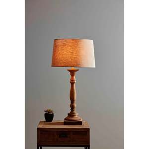 Lámpara de Mesa Rústica de Madera Candela, Base de Madera Torneada a Mano, Acabado Marrón Cálido, Pantalla de Tela, para Dormitorio, Sala de Estar, Mesita de Noche - Product Image 5
