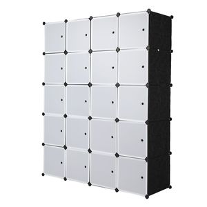 Organizzatore a Cubi Bianchi Impilabili da 20 Unità, Armadio Modulare Multifunzionale con Asta Appendiabiti e Contenitori per Stoccaggio - Product Image 1