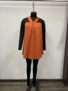 Minivestido de Gasa Naranja con Escote Cruzado y Mangas Largas, Corte Holgado, Estilo Casual para Uso Diario - Product Image 1