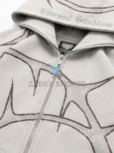 Sudadera con Capucha y Cremallera para Hombre, Personalizada OEM ODM, con Pedrería, de Algodón Grueso Premium, de Secado Rápido, Transpirable, Estilo Casual Urbano - Product Image 6
