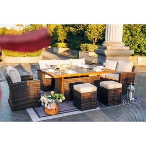 Juego de Sofás para Patio de 7 Piezas con Brasero de Gas y Mesa de Comedor con Contenedor de Hielo para Comer al Aire Libre - Product Image 2