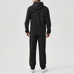 Ensemble de survêtement pour homme en coton 100% écologique, couleur beige uni, à capuche, décontracté, sweat-shirt à manches longues, pantalon de jogging, deux pièces - Product Image 3