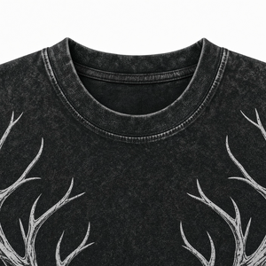 Men's Black Acid Wash Oversized <b>T</b>-<b>Shirt</b> Gothic Antler <b>Heart</b> Print Short Sleeve O-Neck Streetwear Tee - Product Image 3