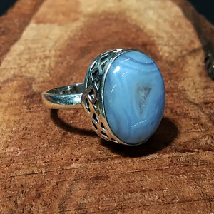 Natural Blue Lace Agate Gemstone <b>Ring</b> Solid <b>925</b> Starling <b>Silver</b> Stylish Design <b>Ring</b> Jewelry Gift For Her - Product Image 6