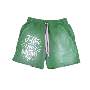 Short de survêtement vintage épais à cordon de serrage, style streetwear, avec deux poches latérales, effet délavé et vieilli, unisexe - Grande Vente - Product Image 4
