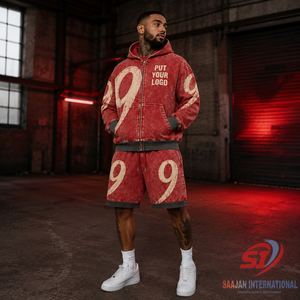 Conjunto de Sudadera con Capucha y Pantalones Cortos para Hombre, Estilo Acid Wash, de Alta Calidad, Marca Saajan International, Diseño Personalizado, Etiqueta Privada OEM, 100% Algodón, Otoño - Product Image 5
