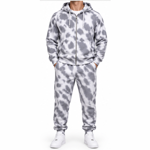 Ensemble de survêtement tie-dye avec sweat à capuche zippé et pantalon de jogging à cordon de serrage, tenue décontractée deux pièces unisexe pour les magasins de vêtements en gros - Product Image 1