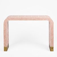 Table console haut de gamme en os incrusté avec motif floral, meuble artisanal de luxe pour maisons élégantes