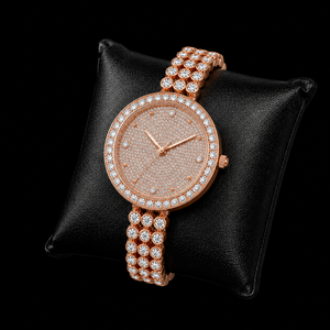 Montre de luxe pour femme avec diamants, cadran rond 30 mm, mouvement à quartz analogique, boîtier en cristal saphir, style « Iced Out » argenté - Product Image 3