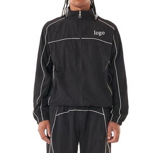 2024 logotipo personalizado Streetwear tela tejida tubería blanca bolsillos con cremallera 2 piezas conjunto chándales rompevientos para hombre - Product Image 3