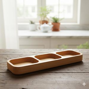Wooden Serving <b>Tray</b> with 3 Compartments Decorative <b>Snack</b> Platter Durable Portable Platter Eco Friendly Durable Available Usage - Product Image 3