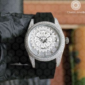 Montre ronde de luxe Charm_Jewells en acier inoxydable avec lunette sertie de diamants, verre saphir, mouvement à quartz analogique, 40 mm, unisexe - Product Image 1