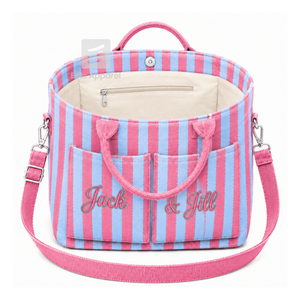 Custom Jack & Jill of America Tote bag sky blue and pink Embroidered Logo Striped Daily Use Large Capacity <b>Canvas</b> Tote bag - Product Image 2